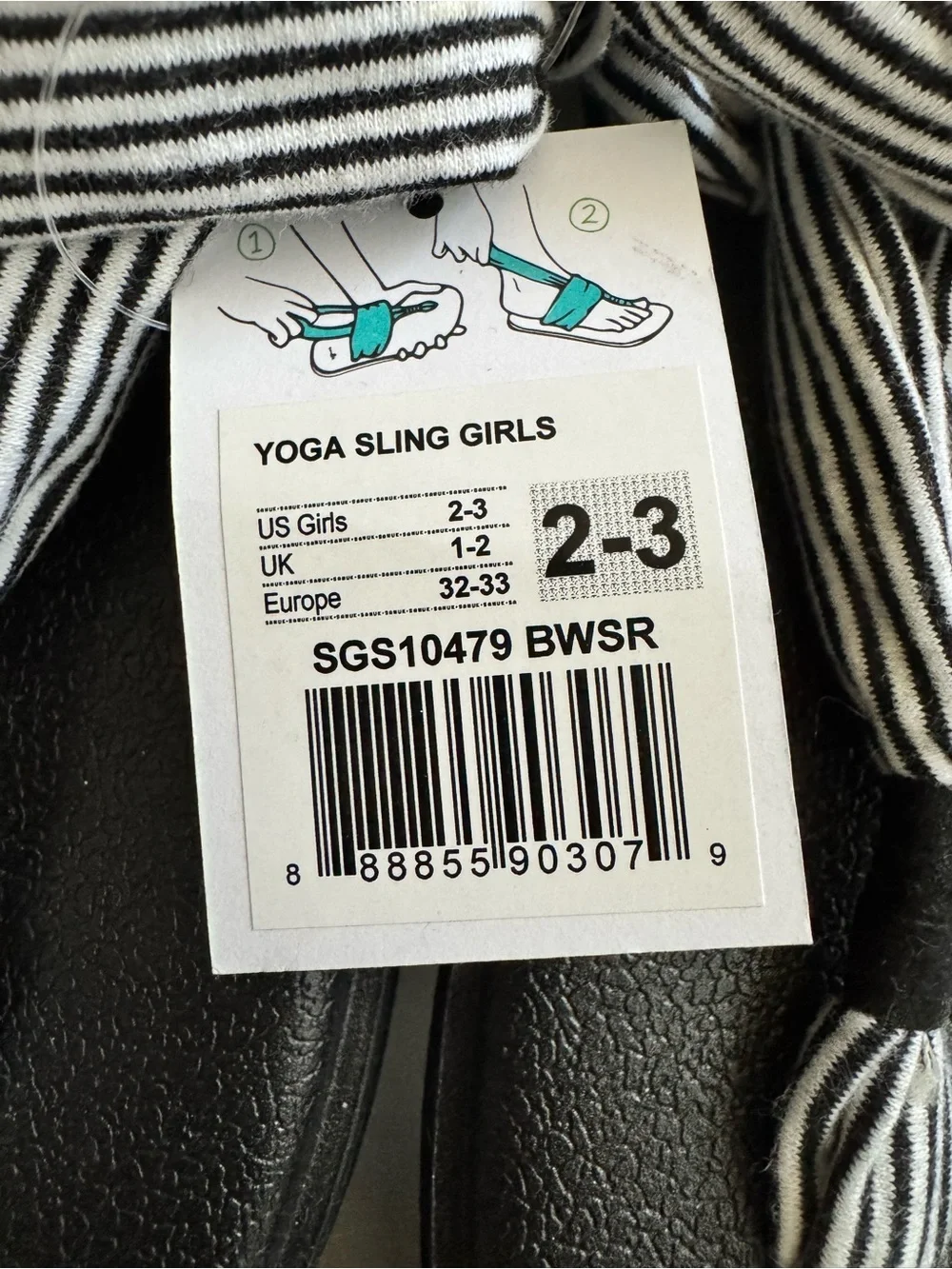 NWT Sanuk Girls Yoga Sling Sandals Black White Stripe Yoga Mat Size 2/3
